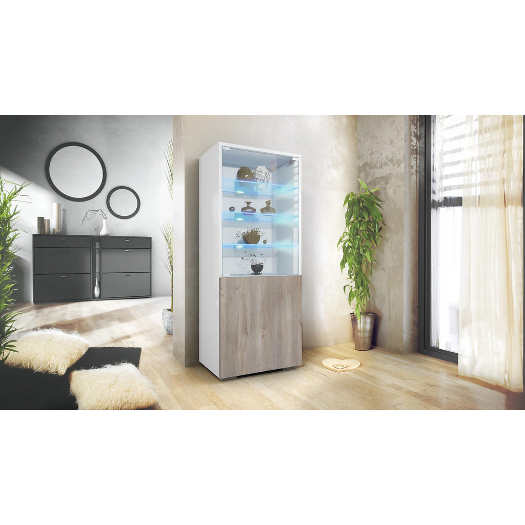 Thumbnail - Vladon Vitrine, Silbereichen, Holzwerkstoff, 50x122.5x34.5 cm, Wohnzimmer, Wohnwände, Vitrinenschränke