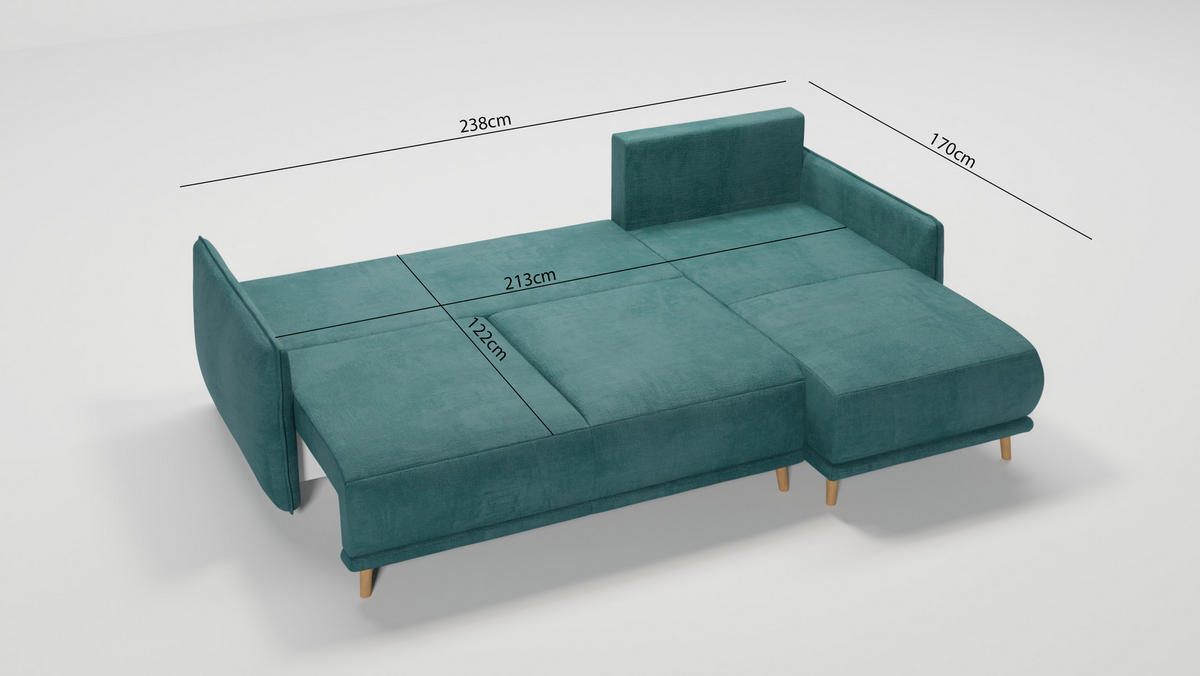 ECKSOFA Chroma Türkis Luxusmicrofaser - Türkis/Braun, Holz/Textil (238/170cm) - S-Style Möbel
