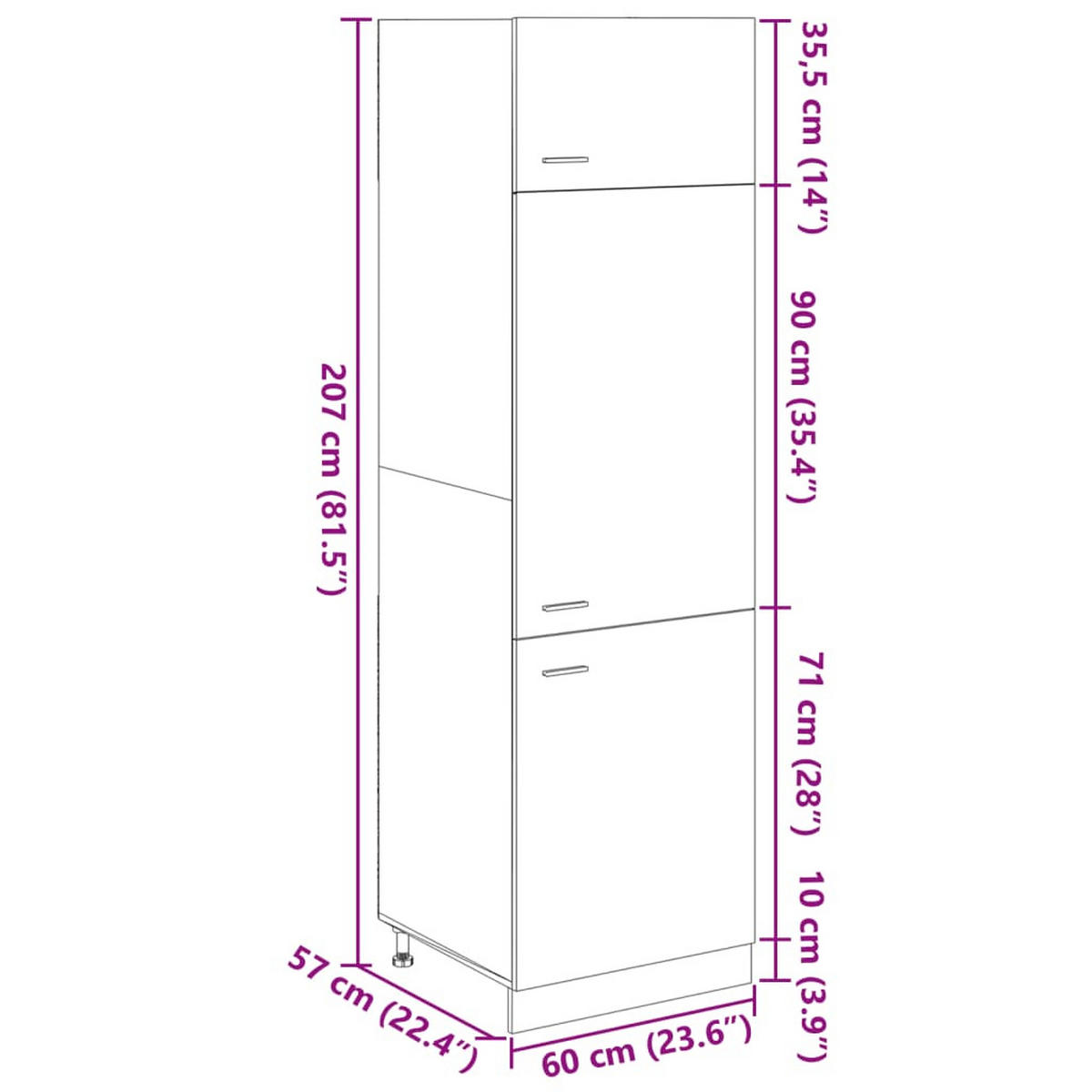 KÜHLUMBAUSCHRANK Lyon Sonoma-Eiche 60/57/207 Cm Holzwerkstoff - Braun, Holzwerkstoff (60/207/57cm) - vidaXL