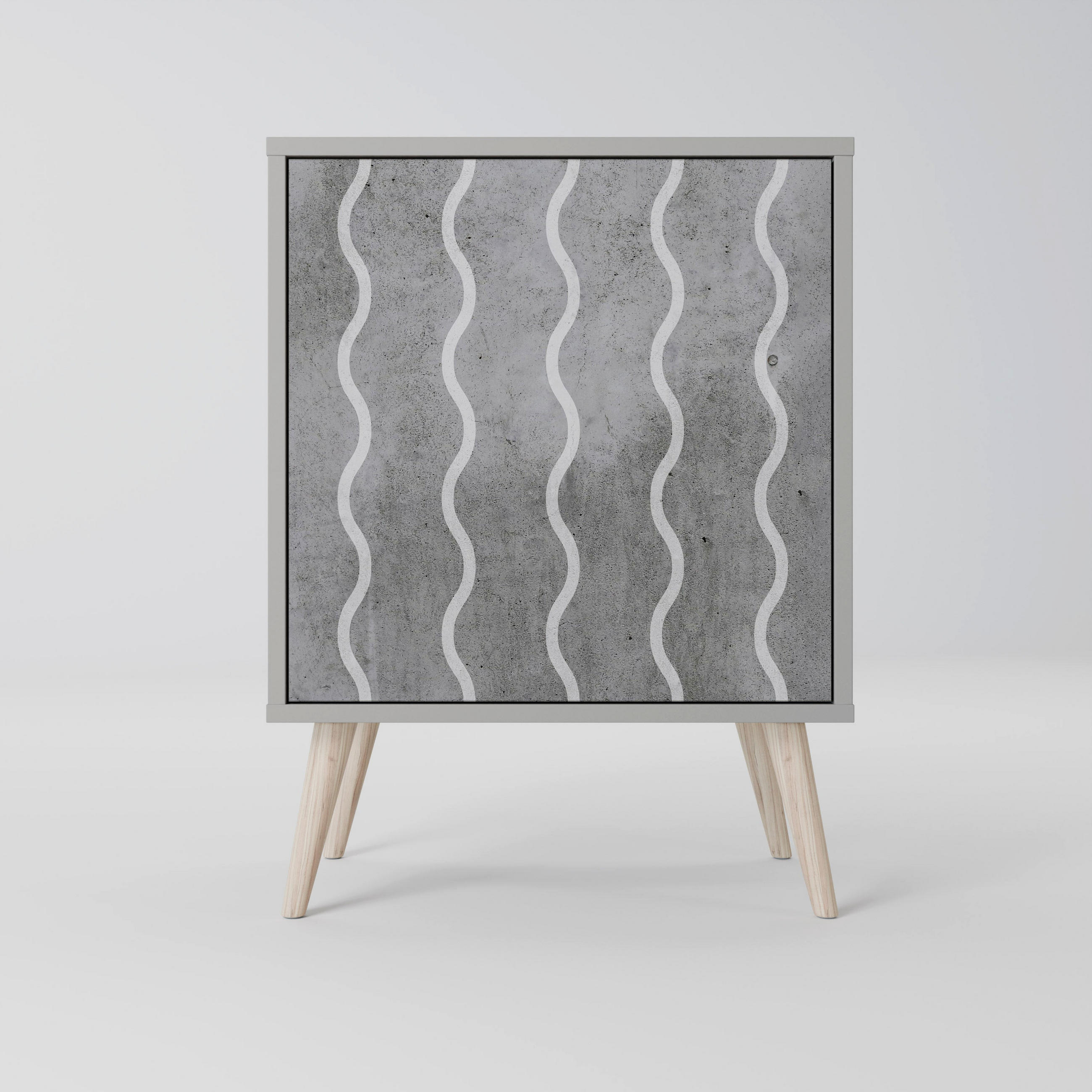 SIDEBOARD WAVES OF CONCRETE, Grau, 57,5x42x77,5 cm, Schräge Buchenholzfüße - Buchefarben/Multicolor, Holzwerkstoff/Buchenholz (57.5/77.5/42cm) - SpaceRebels