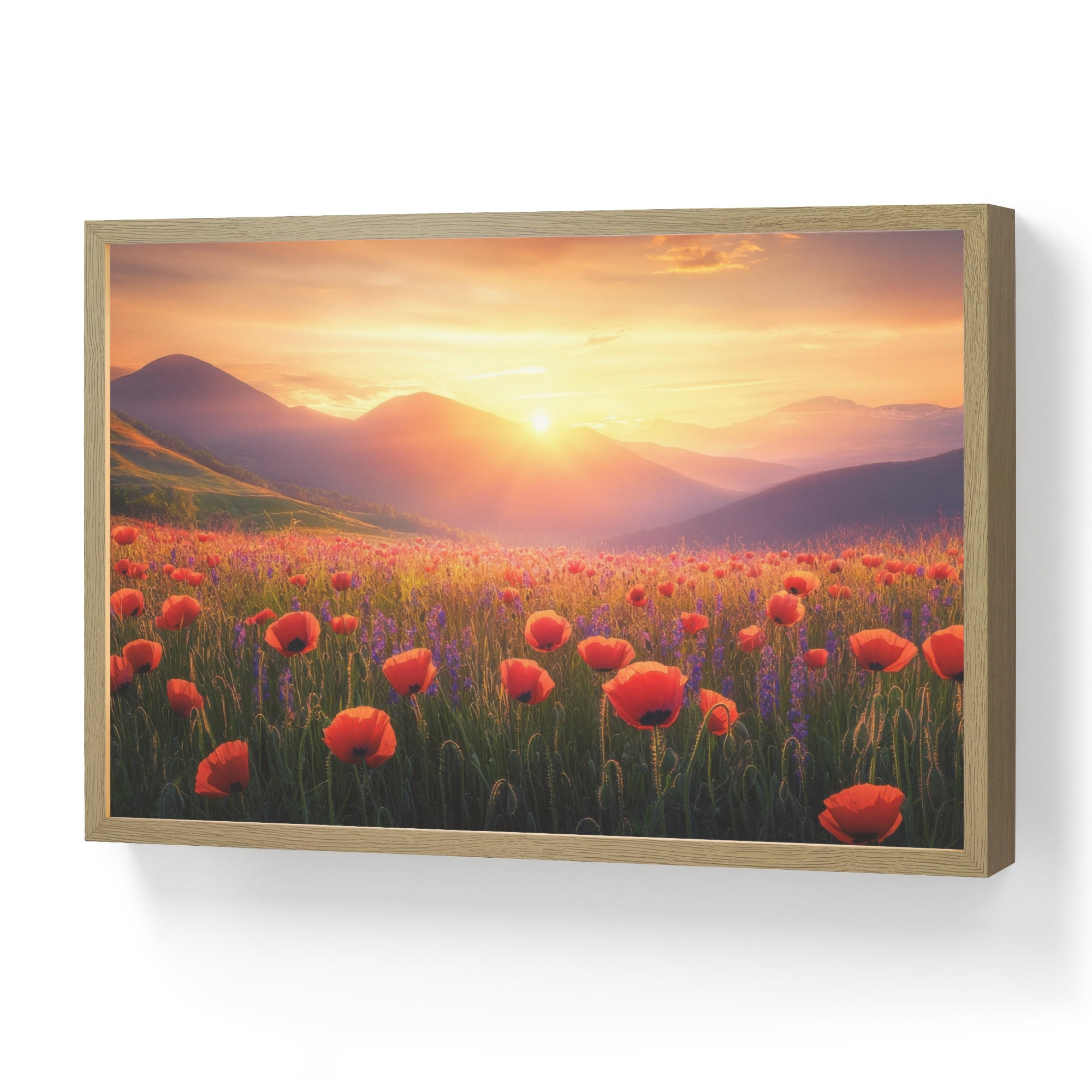 OnlyWow NÁSTĚNNÁ LAMPA S AKUMULÁTOREM Krajina - Západ slunce - Květinové pole 60x40 cm