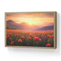 WANDLEUCHTE MIT AKKU Landschaft - Sonnenuntergang - Blumenfeld 60x40 cm - Rot, Holzwerkstoff (60/40/8cm) - OnlyWow