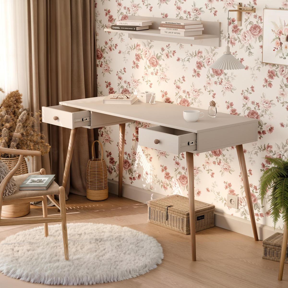 SCHREIBTISCH VALERIO 135/55/79 cm, Kaschmir - Kaschmir, Naturmaterialien/Holzwerkstoff (55/135/79cm) - Idohome