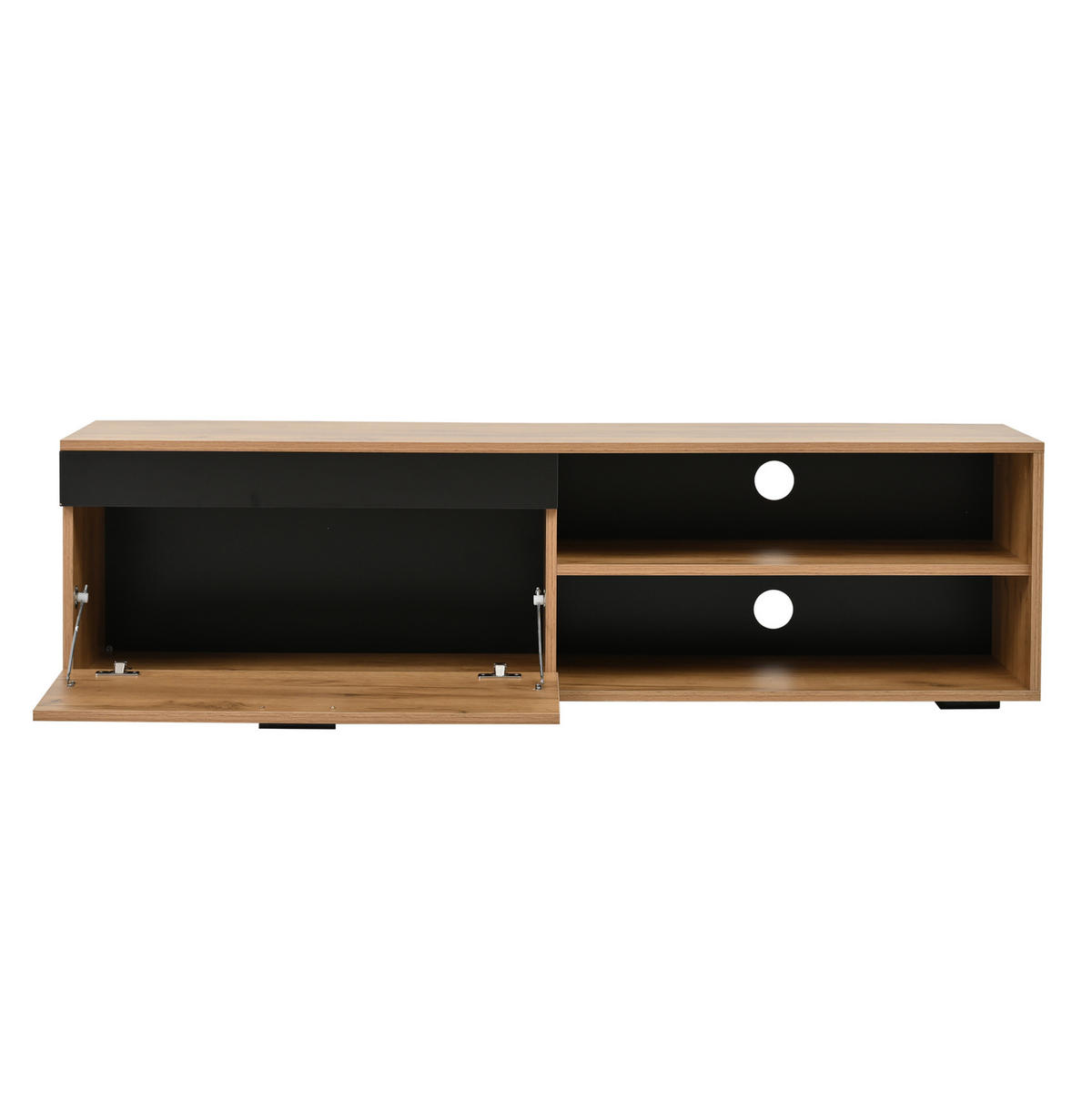 TV-SCHRANK-SET 3-teilig in Eiche/Schwarz 140/35/39 cm (mit Wandschrank und Regal) - Eichefarben, Holzwerkstoff (140/116/35cm) - Redom