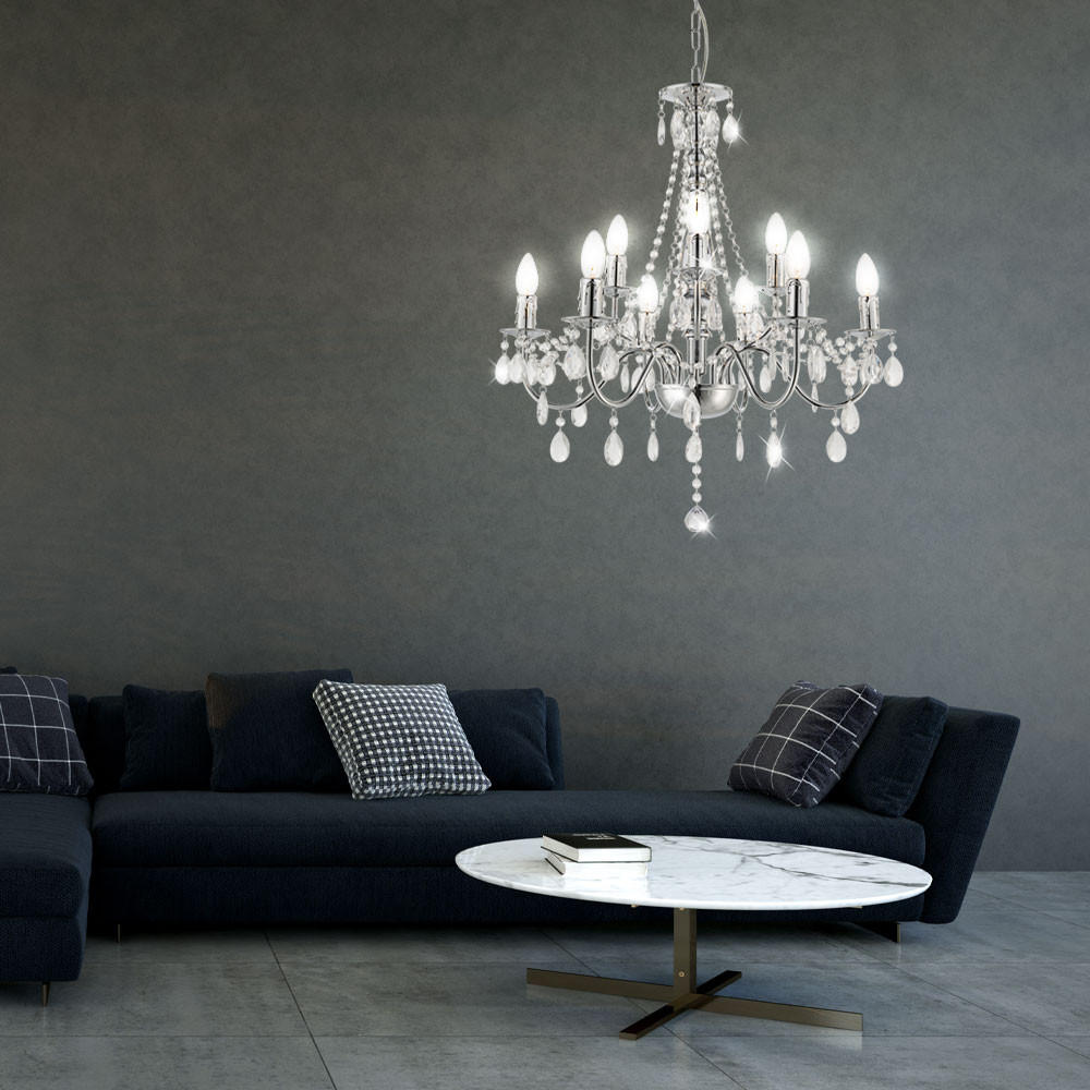 KRONLEUCHTER WILLIAM Chrom Silber Kristalloptik - Silberfarben, Metall (63/63/153cm)
