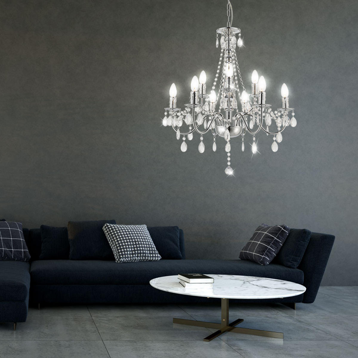 KRONLEUCHTER WILLIAM Chrom Silber Kristalloptik - Silberfarben, Metall (63/63/153cm)
