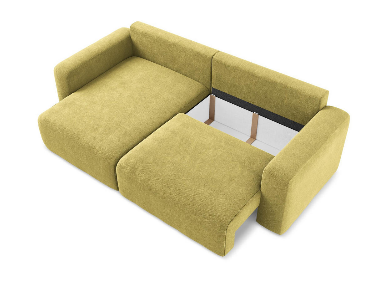 ECKSOFA mit Schlaffunktion links Chenille Stoff Grün - Limette/Schwarz, Kunststoff/Textil (149/244cm) - Makamii
