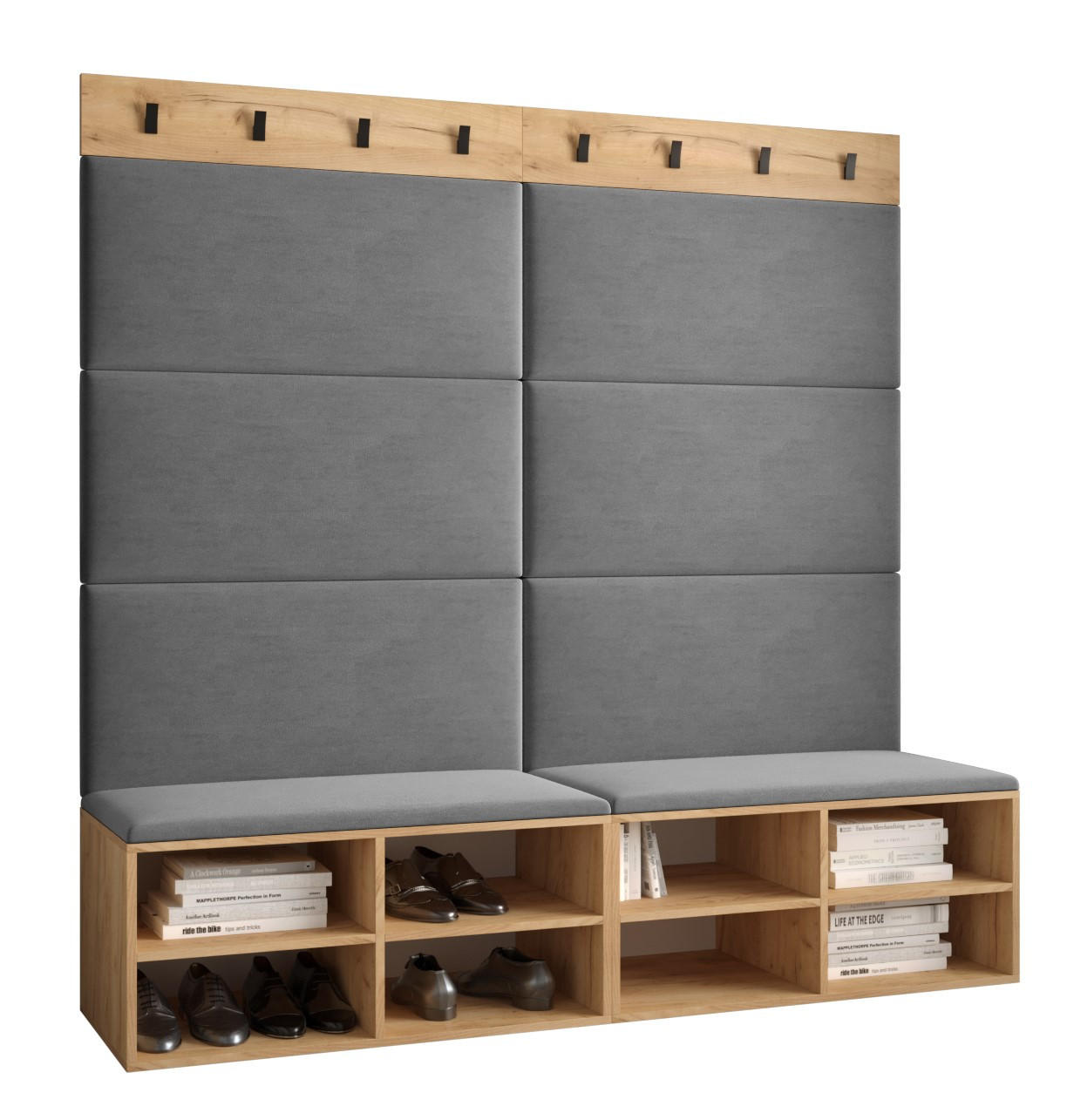 GARDEROBEN-SET 168/184/42 - Eichefarben/Schwarz, Holz/Kunststoff (168/184/42cm) - MÖBEL KRYSPOL