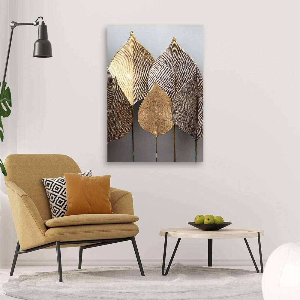 LEINWANDBILD Minimalismus Goldene Blätter Abstraktion 40x60cm - Goldfarben, Textil (40/60cm) - Feeby