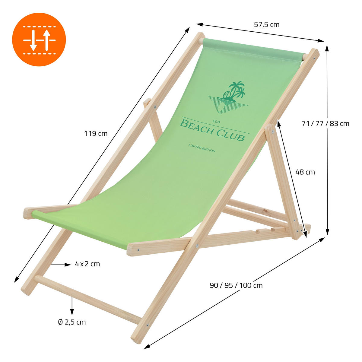 LIEGESTUHL Beach Club Grün - Limette, Holz (57.5/83/100cm) - ECD-Germany