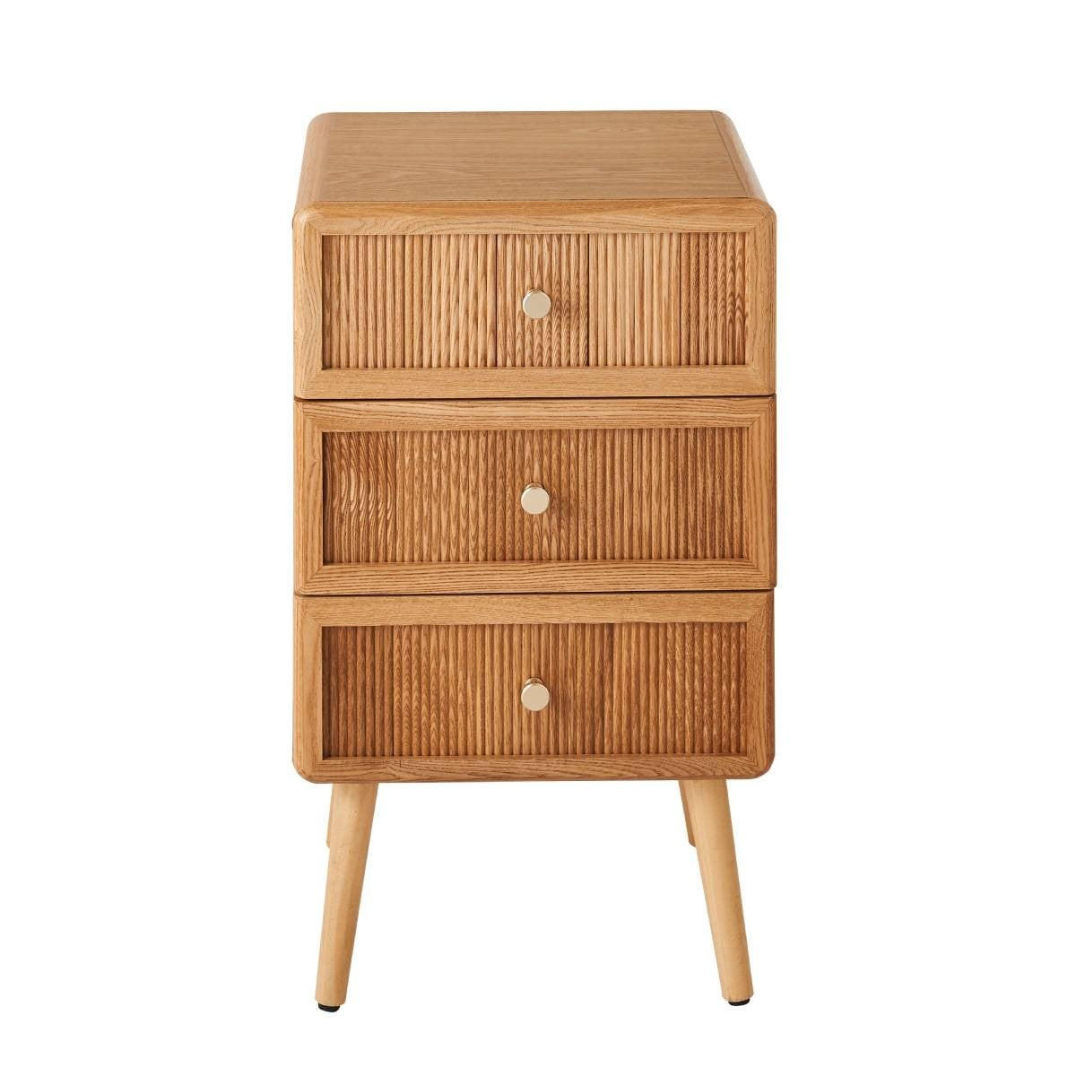 NACHTTISCH mit 3 Schubladen und lamellenartiger Front 35/71/42 cm - Eschefarben, Holzwerkstoff (35/71/46cm) - Calicosy