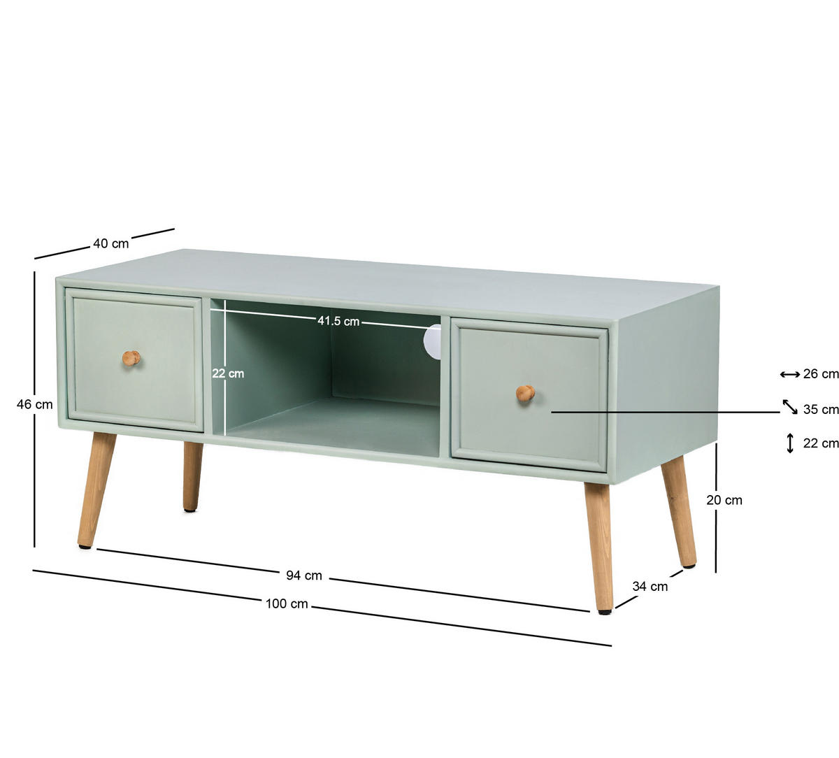 TV-SCHRANK Rechteckig Grün 100 x 42 x 45 (cm) - Grün, Holz (100/46/40cm) - Nordlys