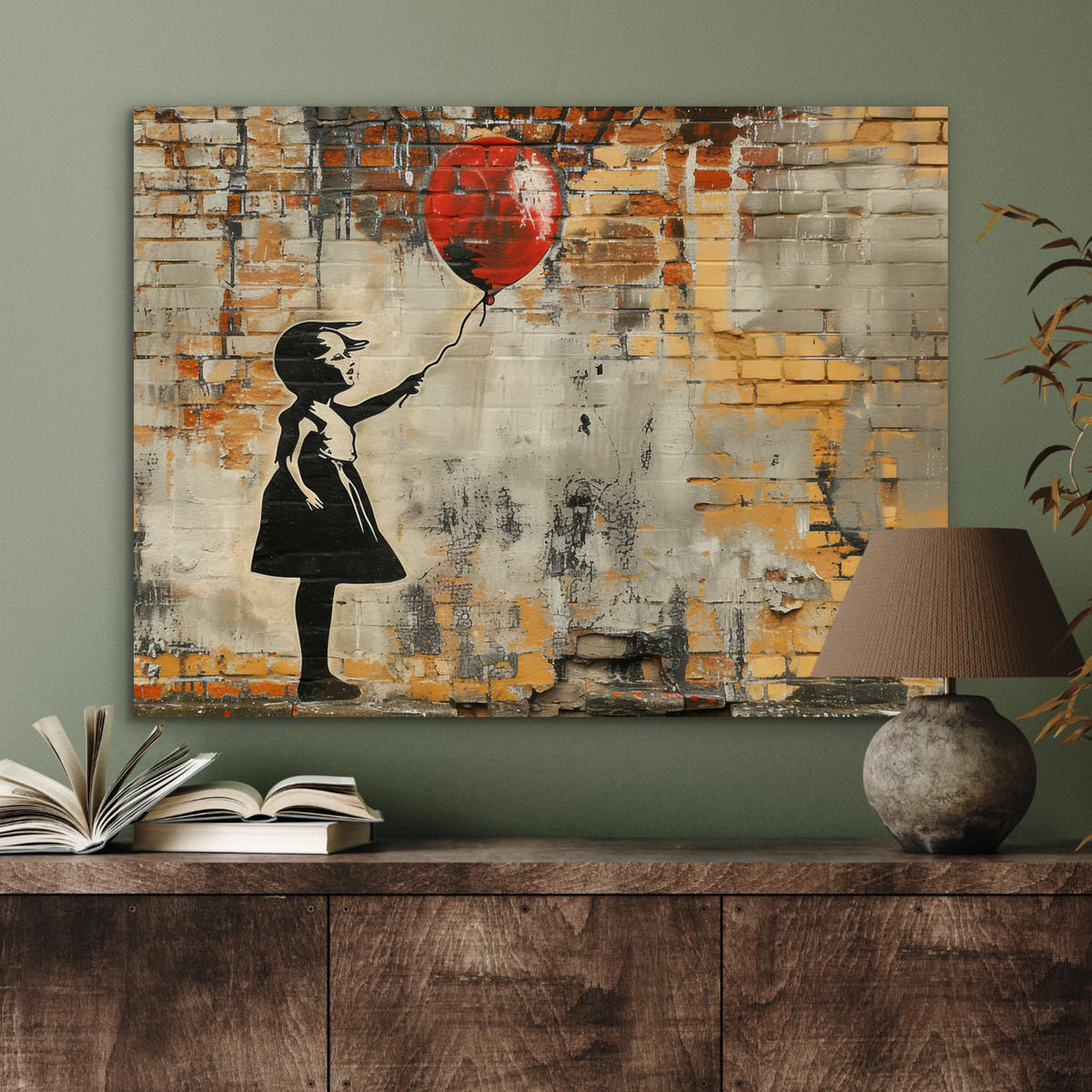 KOVOVÝ OBRAZ Graffiti - Banksy - Dievča - Street art 80x60 cm - piesková, kov (80/60cm) - MuchoWow