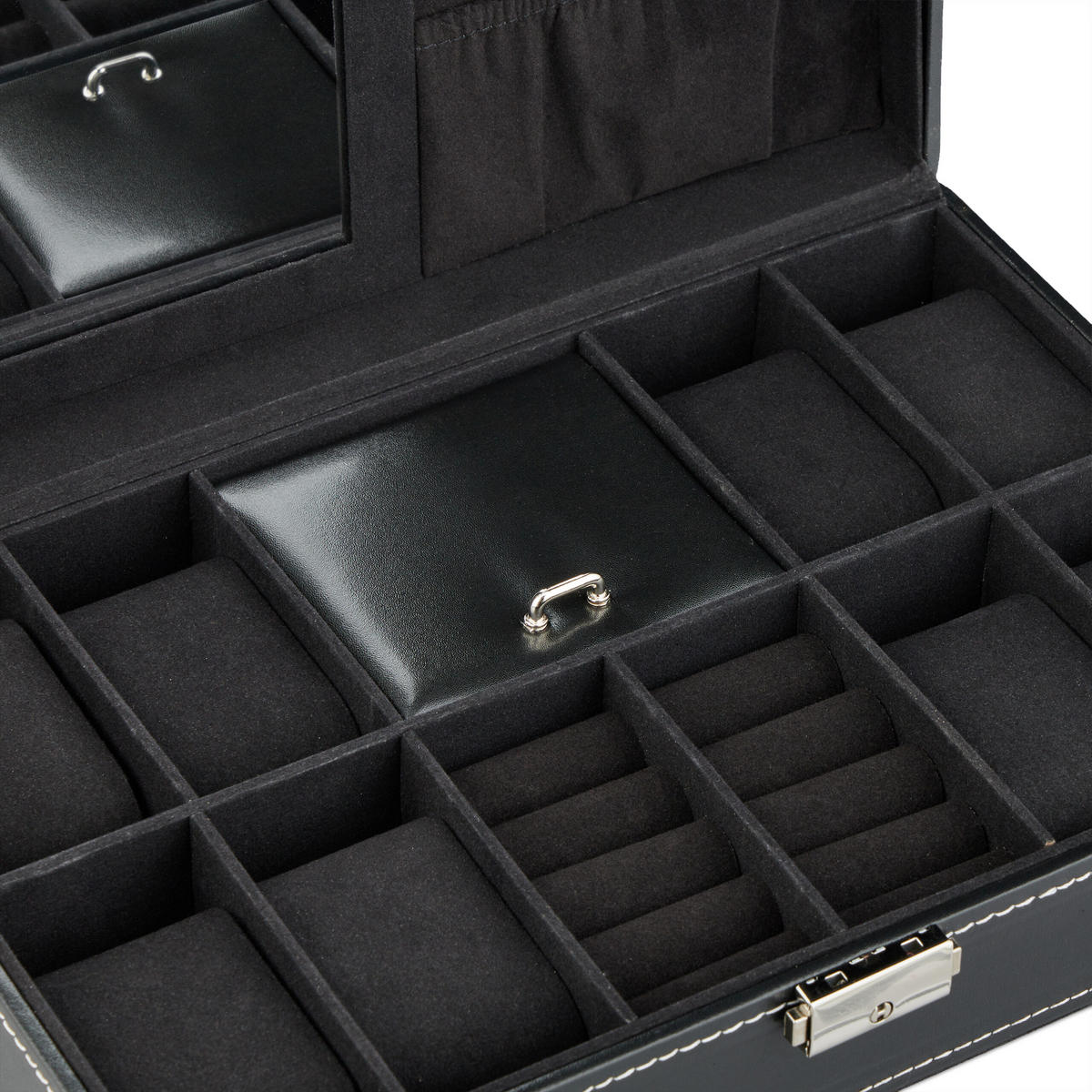 UHRENBOX - Schwarz, Glas/Holzwerkstoff (30/8/20.5cm) - Relaxdays