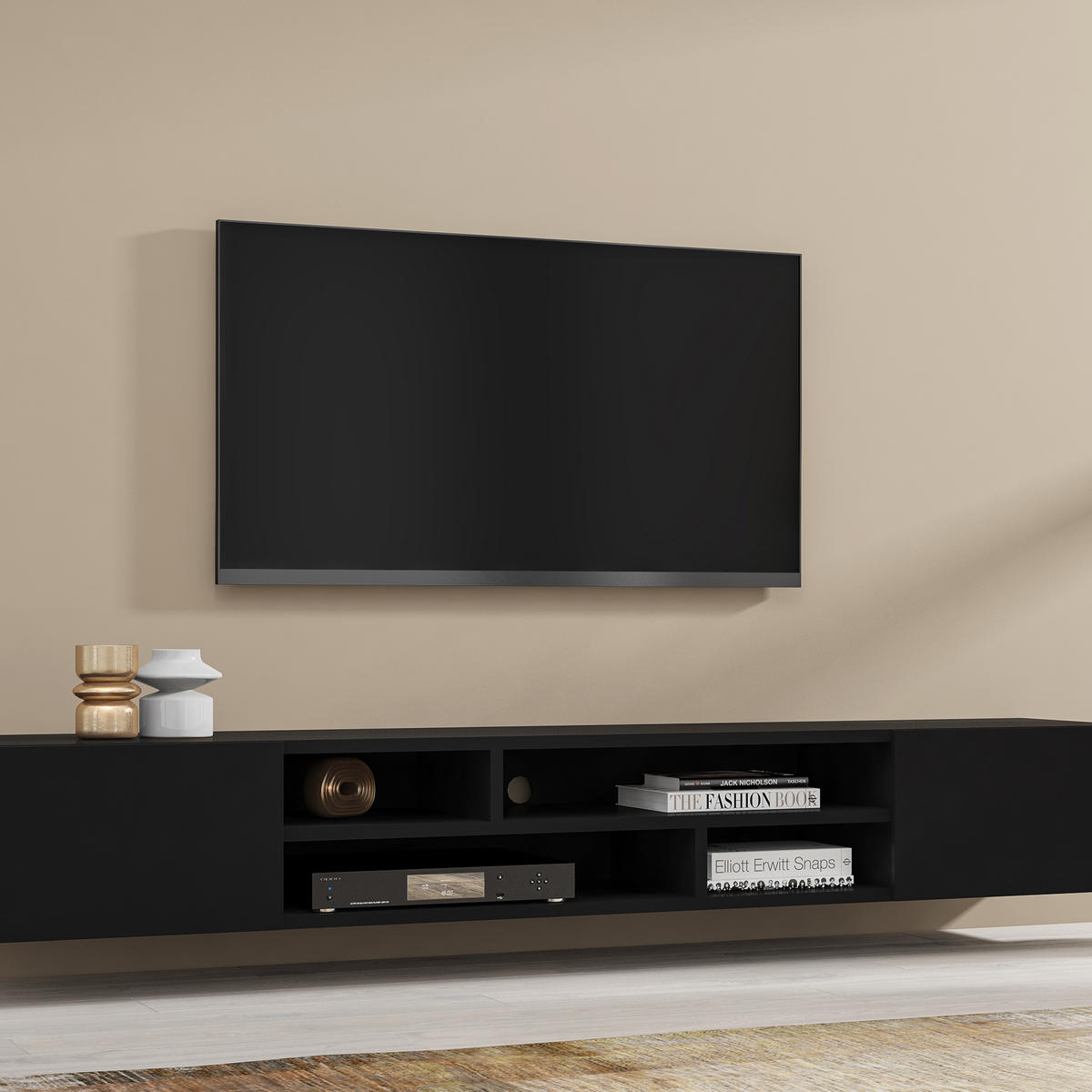 LOWBOARD CORRADO 208x45x32 cm mit 2 Türen Schwarz - Schwarz, Holzwerkstoff (208/32/45cm) - MASSENO