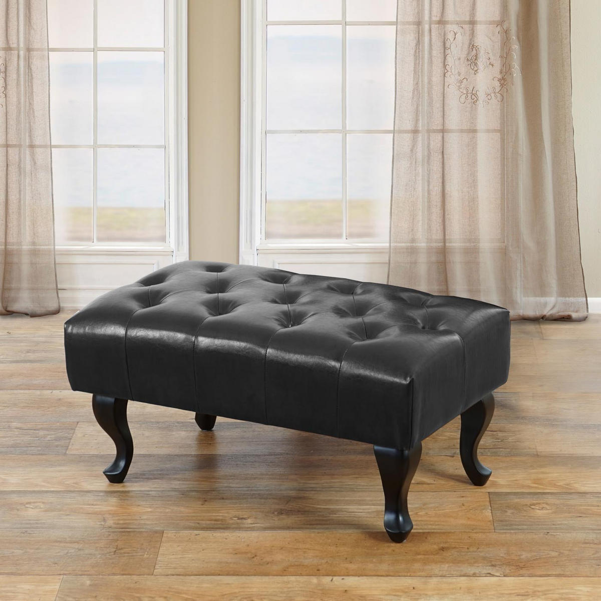 OTTOMANE Schwarz - Schwarz, Textil (77/39/47cm) - MCW