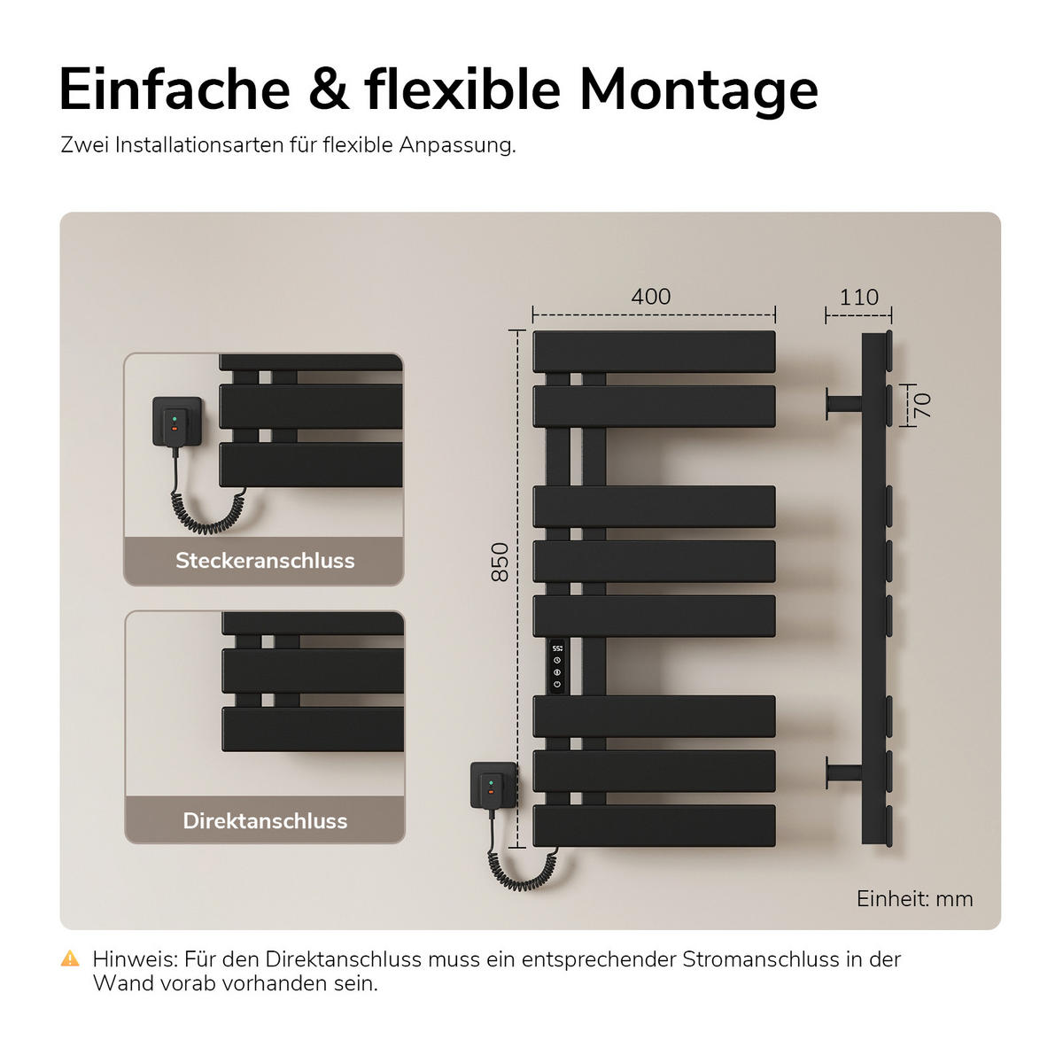 RADIJATOR Električni WiFi termostat Crni - crna, metal (40/85/11cm) - EMKE