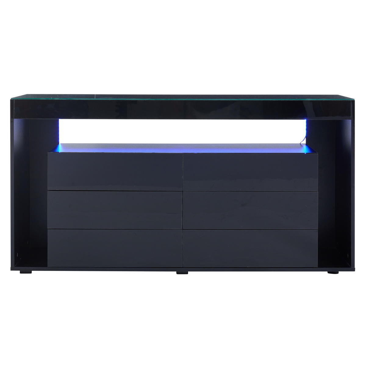 TV-LOWBOARD 200/40/40 cm mit 3 Schubladen, offenen Fächern und Hochglanzfront, Warmweiß mit Goldkante - Weiß, Holzwerkstoff (200/40/40cm) - Redom