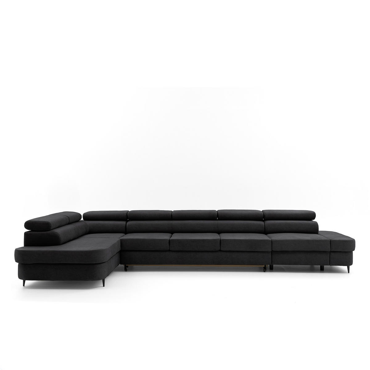 ECKSOFA PRIAM XXL L-Form Links mit Schlaffunktion 125x265 Velours Schwarz - Schwarz, Holz/Textil (203/420cm) - Muffo