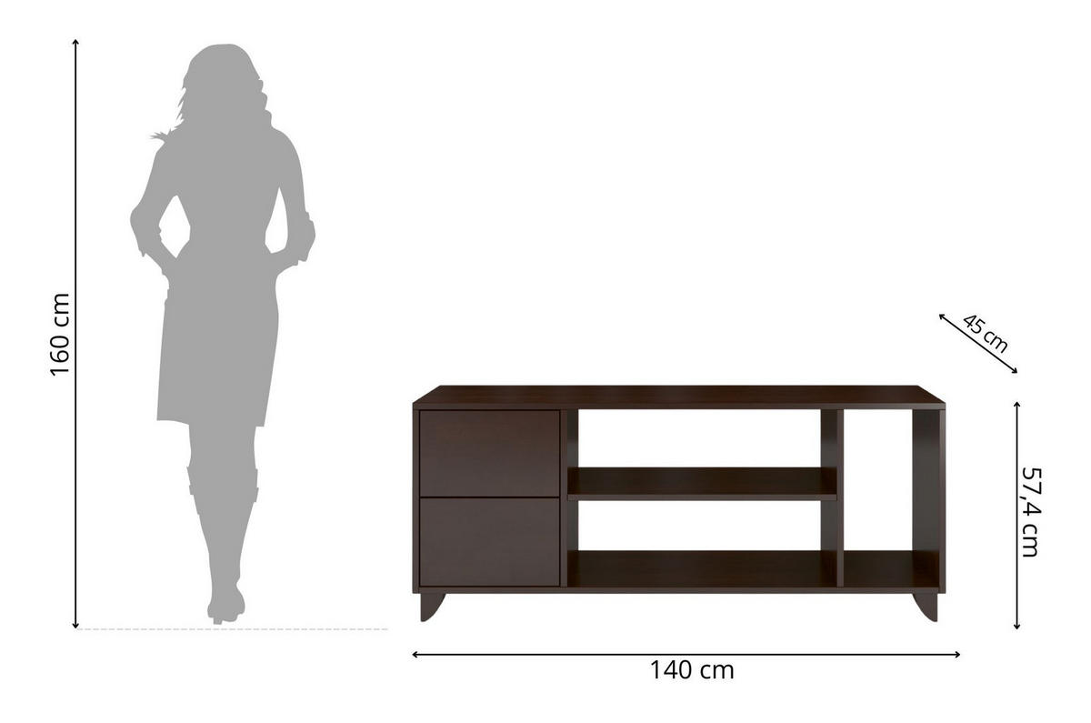 MASSIVHOLZ-TV-SCHRANK Viveca, Buche - lackiert, Palisanderfarbe - Wengefarben, Holz/Buchenholz (140/57.4/45cm) - Visby