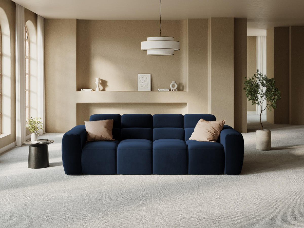 SOFA Lisa aus Samt königsblau 4 Sitzplätze - Dunkelblau, Textil (256/77/101cm) - Micadoni