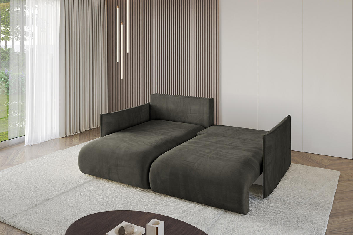 ECKSOFA mit Schlaffunktion und Bettkasten ONESK-L 208x165x40 Schwarz Velours - Schwarz, Holzwerkstoff/Kunststoff (208/165cm) - ALTDECOR