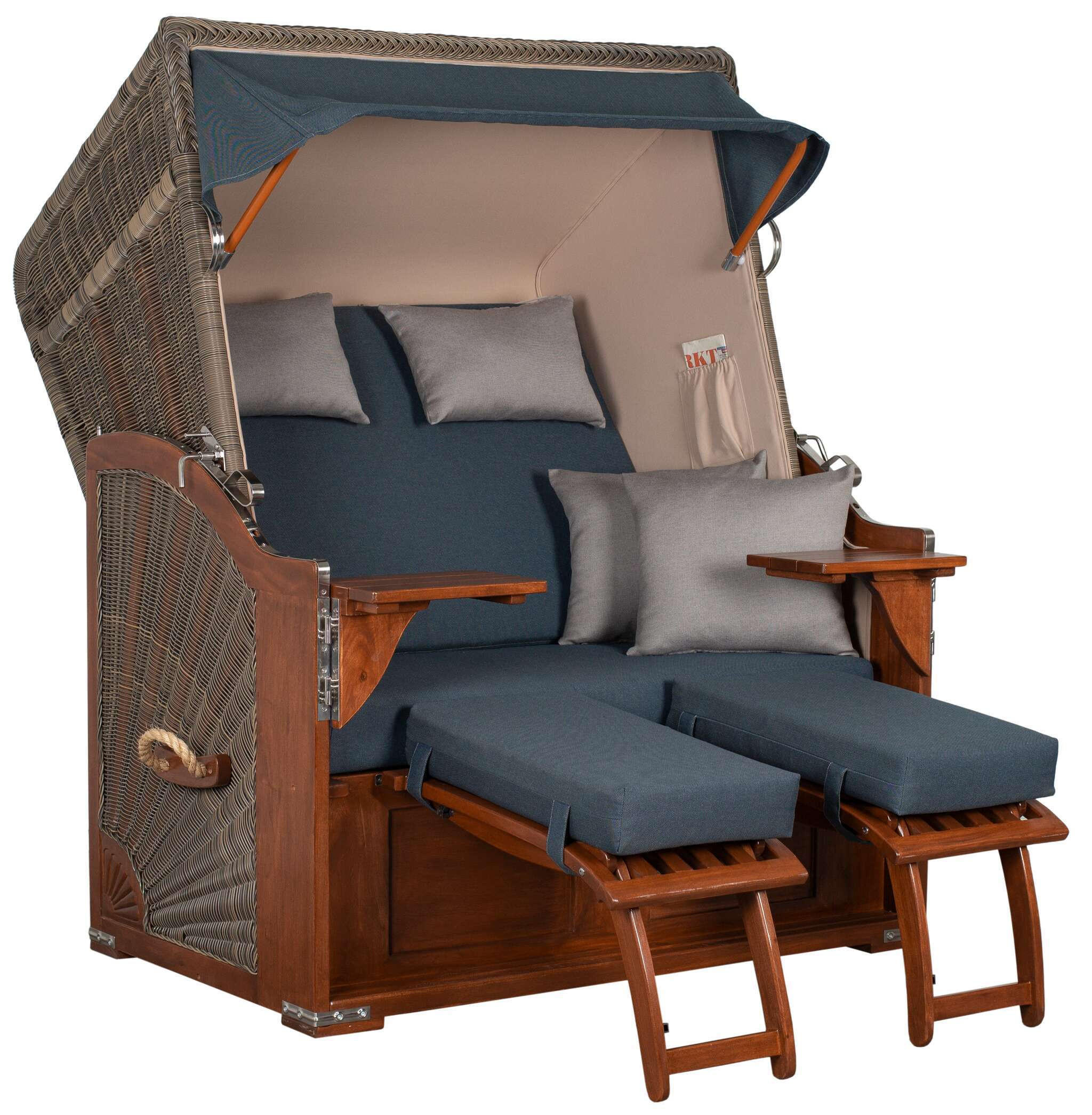 STRANDKORB Seeblick 2 Sitzer Mahagoni - Blau/Braun, Metall (125/170/80cm) - Mr. Deko