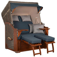 STRANDKORB Seeblick 2 Sitzer Mahagoni - Blau/Braun, Metall (125/170/80cm) - Mr. Deko