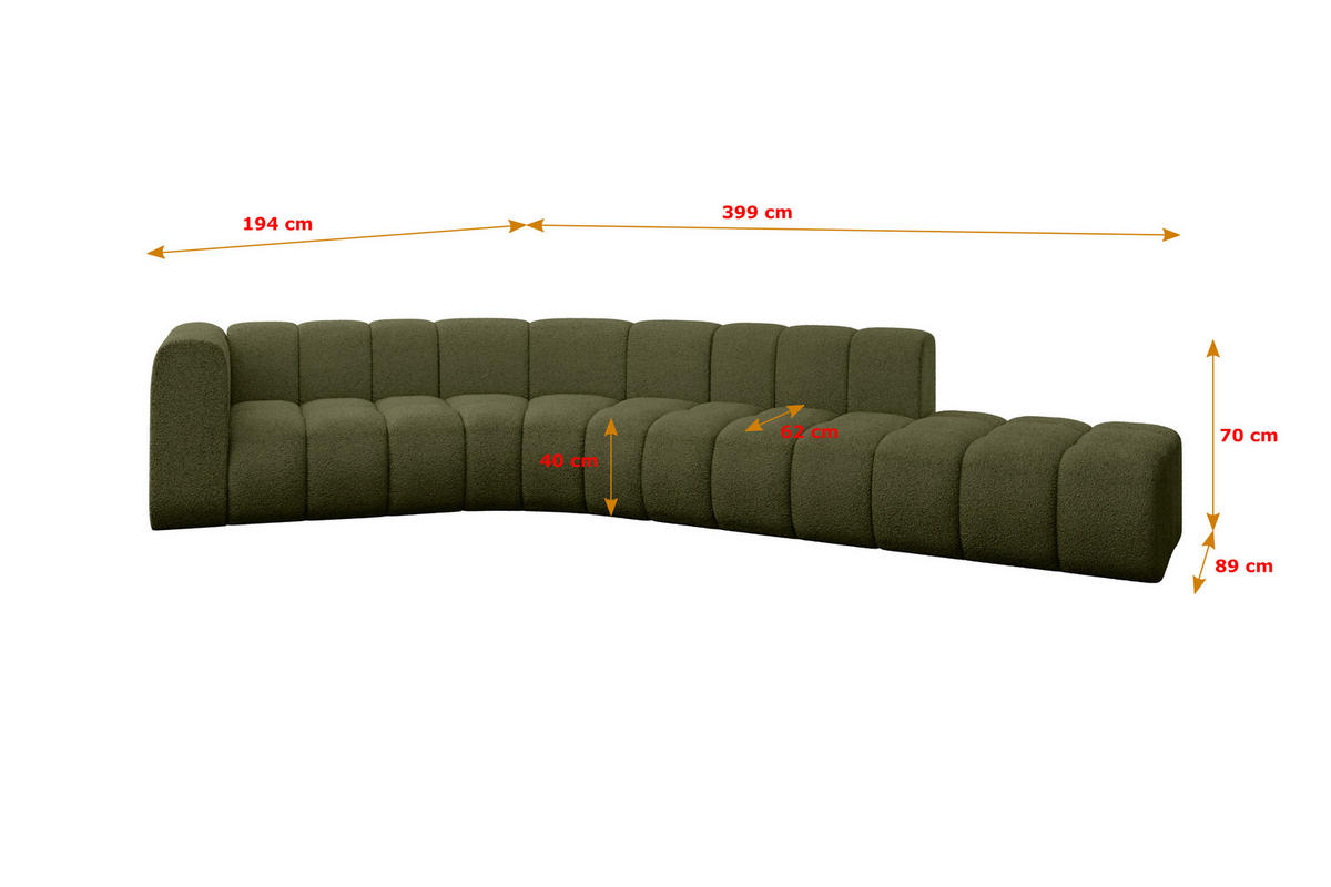 ECKSOFA modulares Sofa Tilmo-L1 - 399x194x70 cm Grün - Grün, Holzwerkstoff/Textil (399/194cm) - ALTDECOR