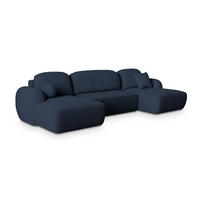 WOHNLANDSCHAFT SAVONA N Blau Boucle-Stoff mit Schlaffunktion - Blau, Holz (350/90/148cm) - MASSENO