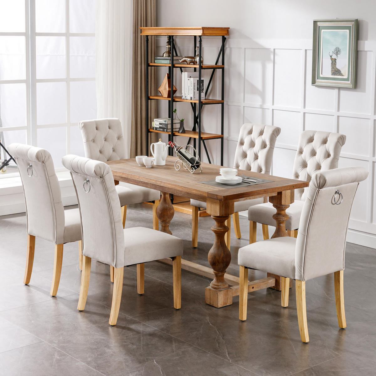 STUHL-SET DE-35663 6 Stück mit Knopfakzenten und Eichenbeinen Beige - Beige, Holz (43/100/63cm) - ComfortXL