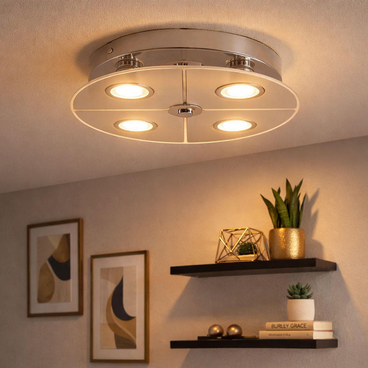 LED DECKENLEUCHTE Metall Glas Silber - Silberfarben, Glas (30/30/7.5cm) - Globo Lighting