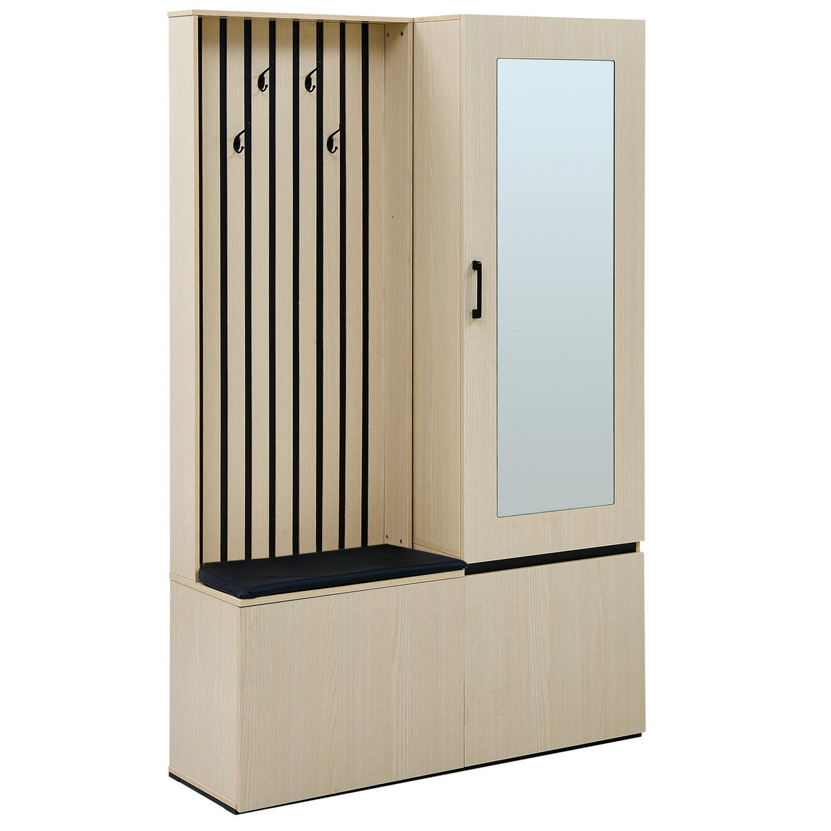 GARDEROBE-SET Spiegel Sitzbank Schuhablage Kleiderstange 4 Haken - Naturfarben, Holzwerkstoff (595/179.5/345cm) - FLIEKS