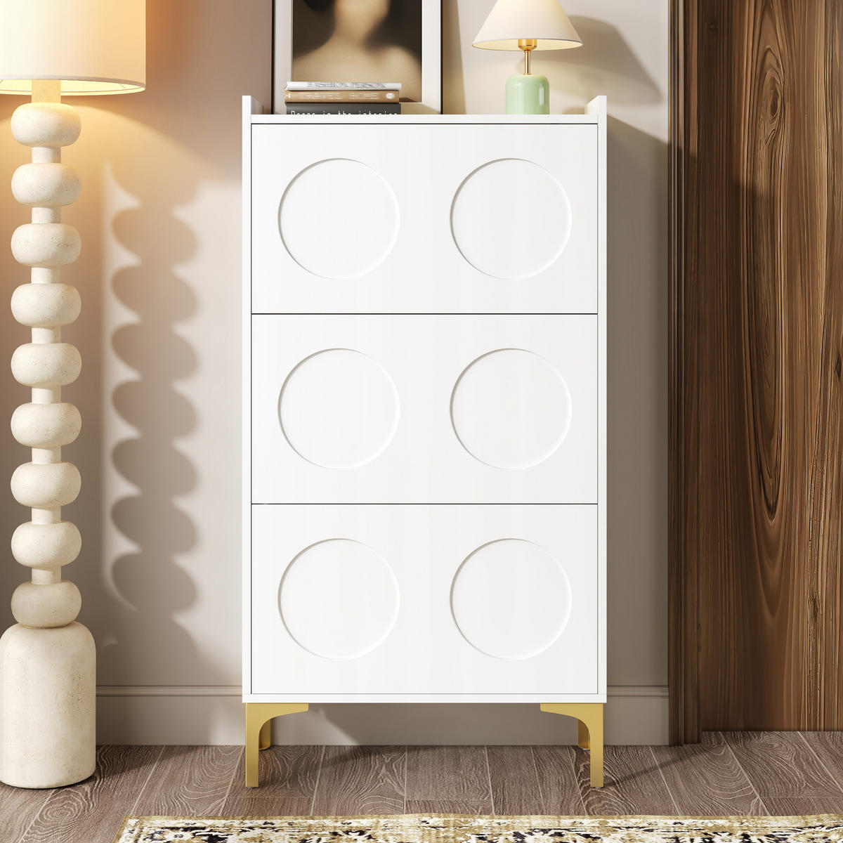 SCHUHSCHRANK 3 Ebenen Metallfüße weiß - Weiß, Holz (63/120/24cm) - LEBENLANG