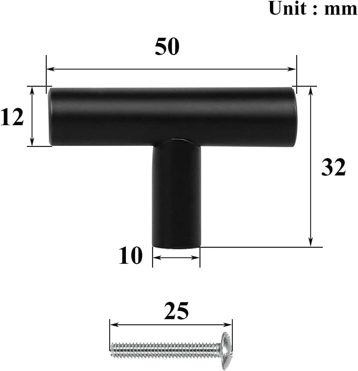 SCHRANKKNOPF Schwarz 10er-Set Edelstahl - Schwarz, Metall (1.2/5/5cm)