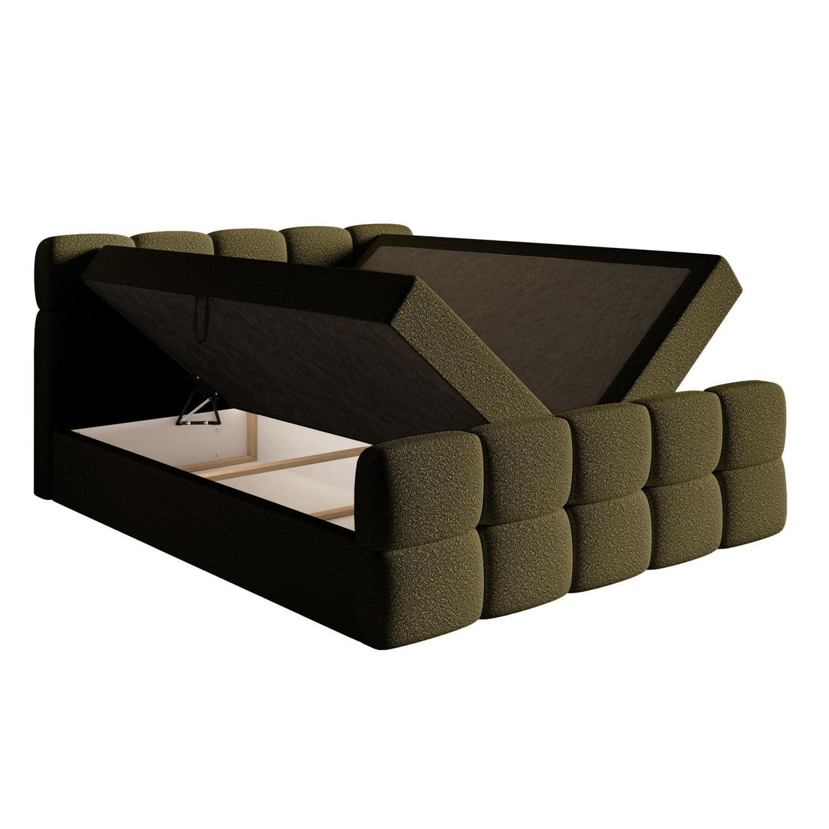 BOXBETT Cloudy Olivgrün mit Bouclé-Bezug 140x200 cm - Schwarz/Olivgrün, Holz/Textil (140/200cm) - Selsey