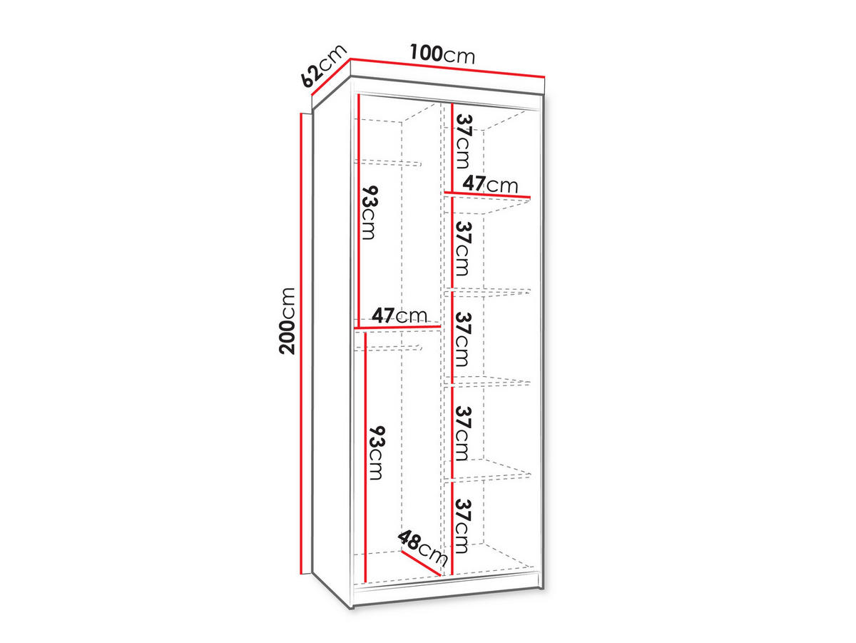 SCHWEBETÜRENSCHRANK Wika 100 cm mit Schubladen - Silberfarben/Schwarz, Holzwerkstoff/Kunststoff (100/200/62cm) - MIRJAN24