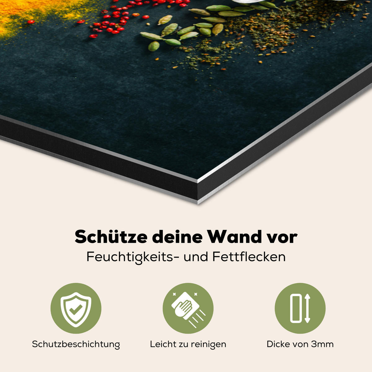 SPRITZSCHUTZ KÜCHE Kräuter - Gewürze - Löffel 70x50 cm - Multicolor, Metall (70/0.3/50cm) - MuchoWow