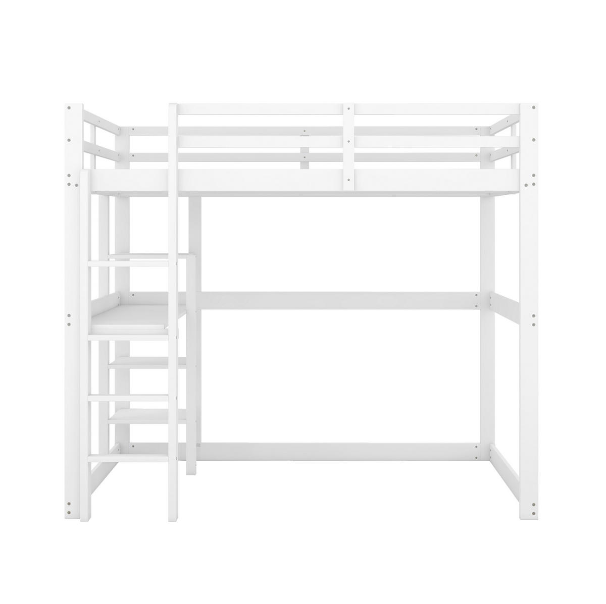 HOCHBETT 140/200 cm mit Stauraum aus Kiefer mit Schreibtisch - Weiß, Holz (140/200cm) - OKWISH