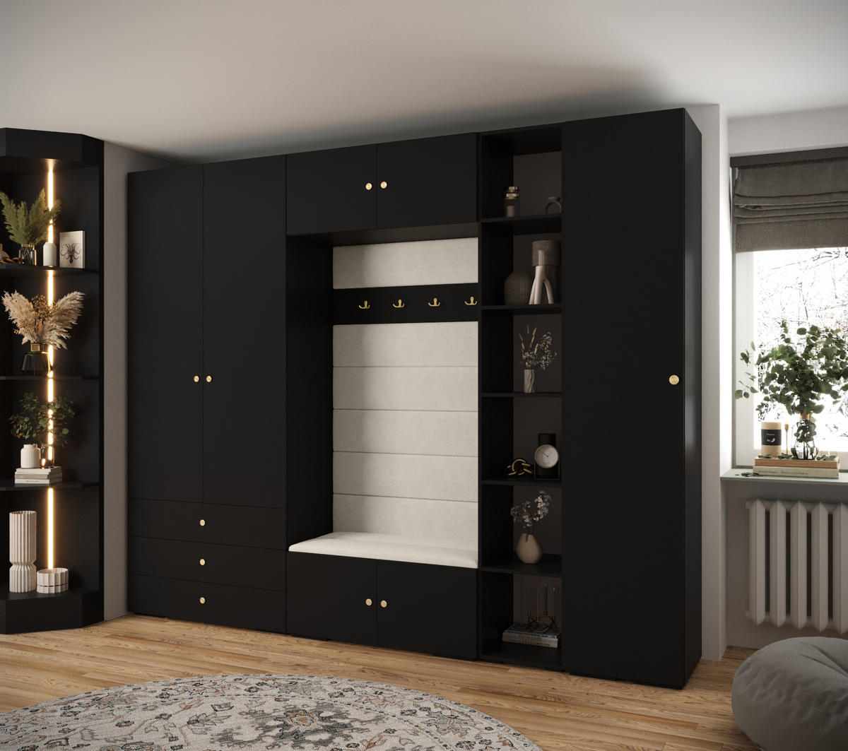 GARDEROBEN-SET 236,7/290/47 - Goldfarben/Schwarz, Holz/Kunststoff (290/236.7/47cm) - Abiks Möbel