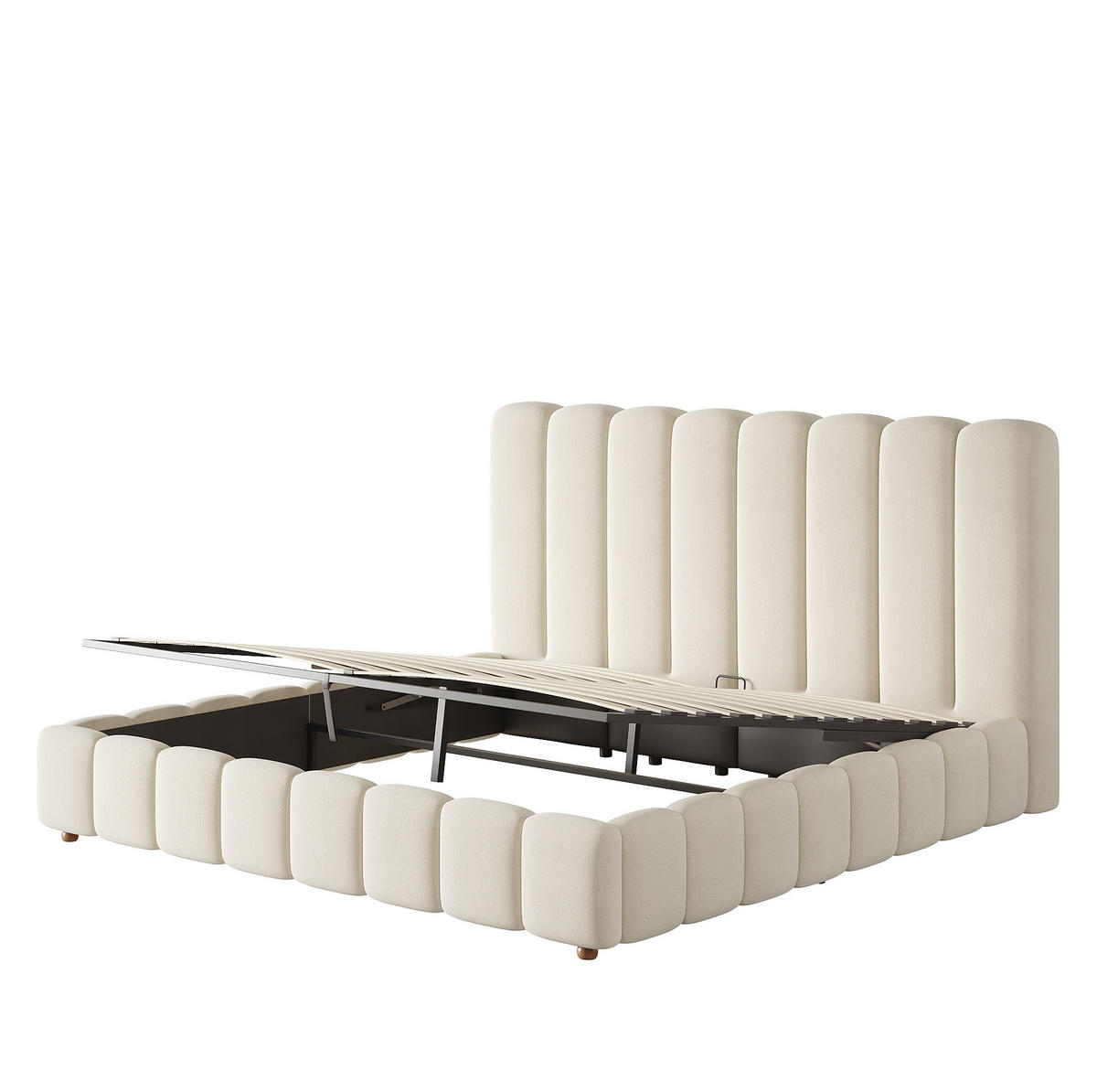 POLSTERBETT aus Samt 160x200 cm Beige mit Lattenrost, Bettkasten und gepolstertem Kopfteil - Beige, Textil (160/200cm) - Modfu
