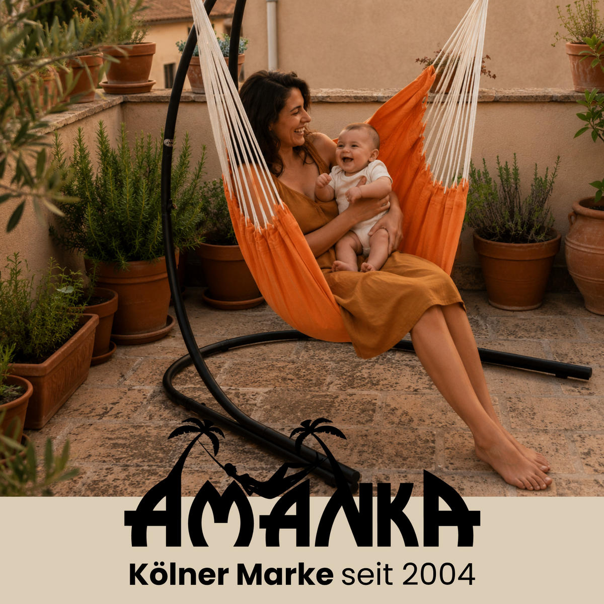 XL HÄNGESTUHL mit Gestell 210/140 cm , Orange/Schwarz - Orange, Textil (140/210/160cm) - Amanka