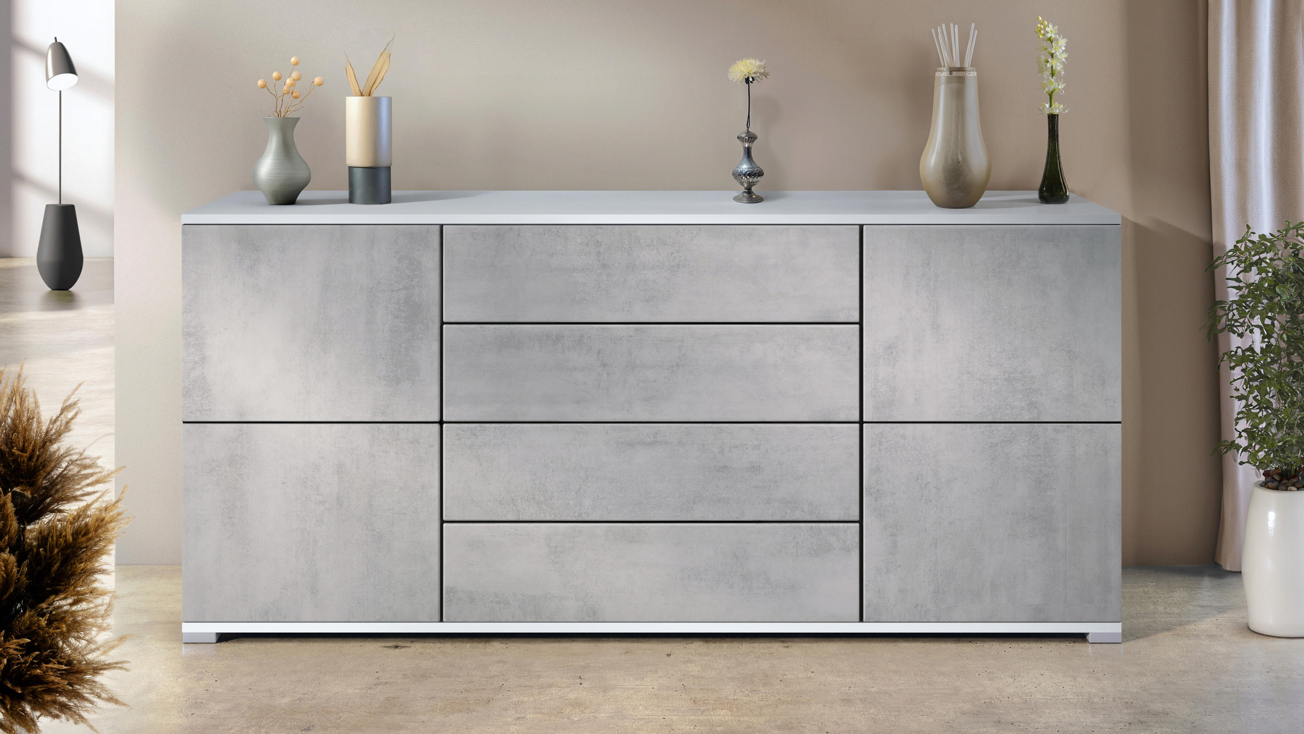 SIDEBOARD Rova Beton Oxid Optik - Hellgrau, Holzwerkstoff (166.5/75.5/35cm) - Vladon