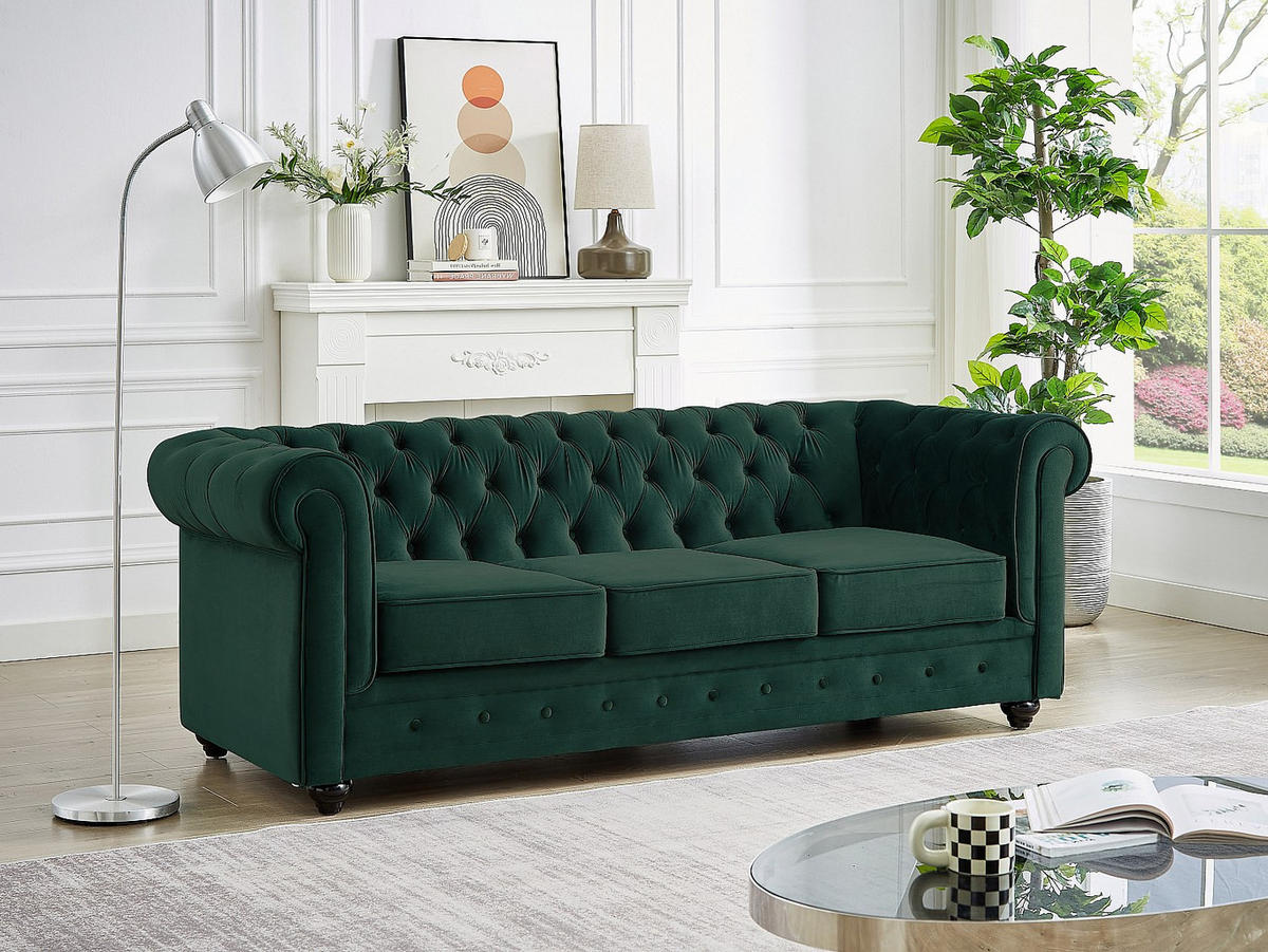 SOFAS 3-Sitzer & 2-Sitzer - Samt - Grün - CHESTERFIELD - Grün, Textil (205/72/88cm) - Vente-Unique