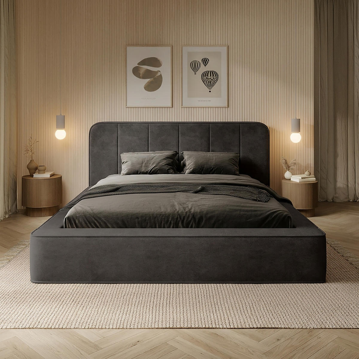 POLSTERBETT BEJO 180x200 cm, Anthrazit - Anthrazit, Textil (200/180cm) - Fedve