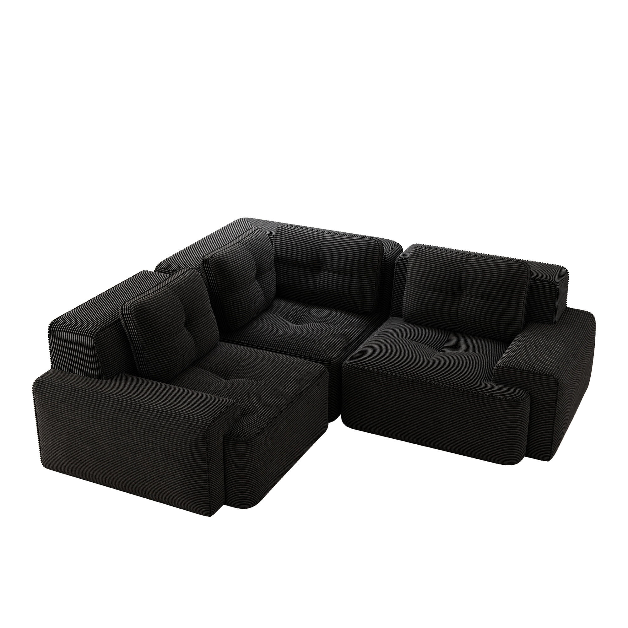 ECKSOFA DE-34221 modularer Tiefsitz Schwarz - Schwarz, Textil (104/177cm) - ComfortXL