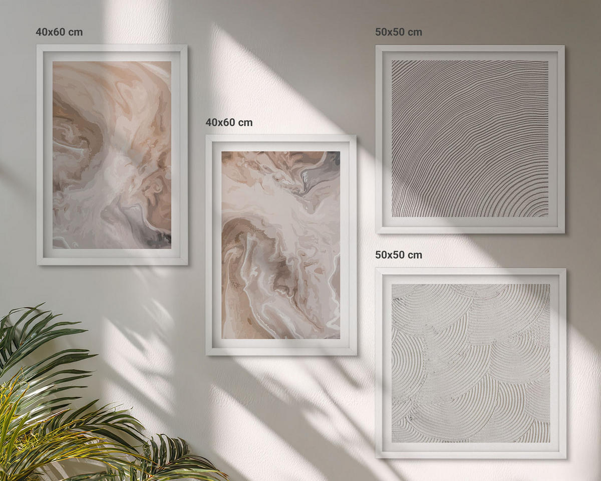 WANDBILDER 4er-Set - 50x50 cm & 40x60 cm Weißer Rahmen - Marmorstein-Texturmuster - Weiß, Kunststoff (50/50cm) - ArtPrintCave