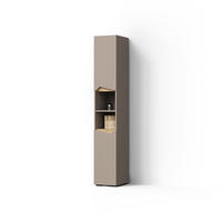 BADSCHRANK Timavo Greige 30 x 180 cm mit Türen, und offenen Fächern - Greige/Grau, Holzwerkstoff (30/180/35cm) - Livinity®