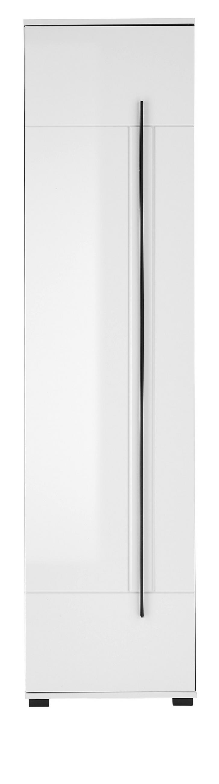 SCHUHSCHRANK weiß Hochglanz 50 x 200 cm, Stauraumschrank mit 6 Fächern - Weiß Hochglanz/Schwarz, Holzwerkstoff/Kunststoff (50/200/39cm) - Furn.Design