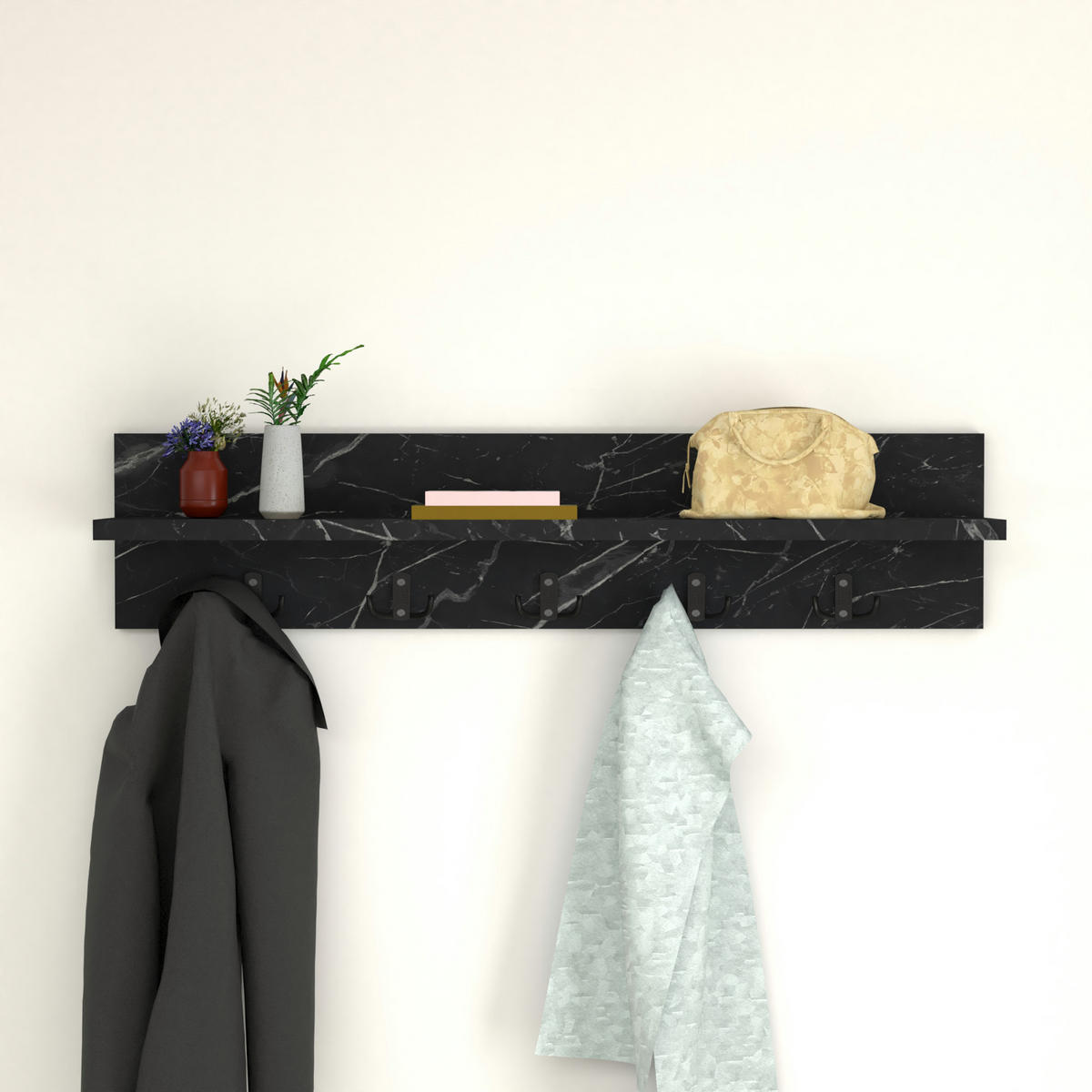WANDGARDEROBE Hammarö - Schwarz, Holzwerkstoff (80/18/13cm) - [en.casa]